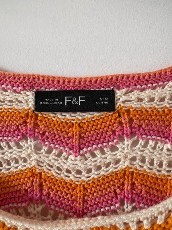 F&F F&F size 12 crochet knit top jumper short sleeve colorful boho knitted medium