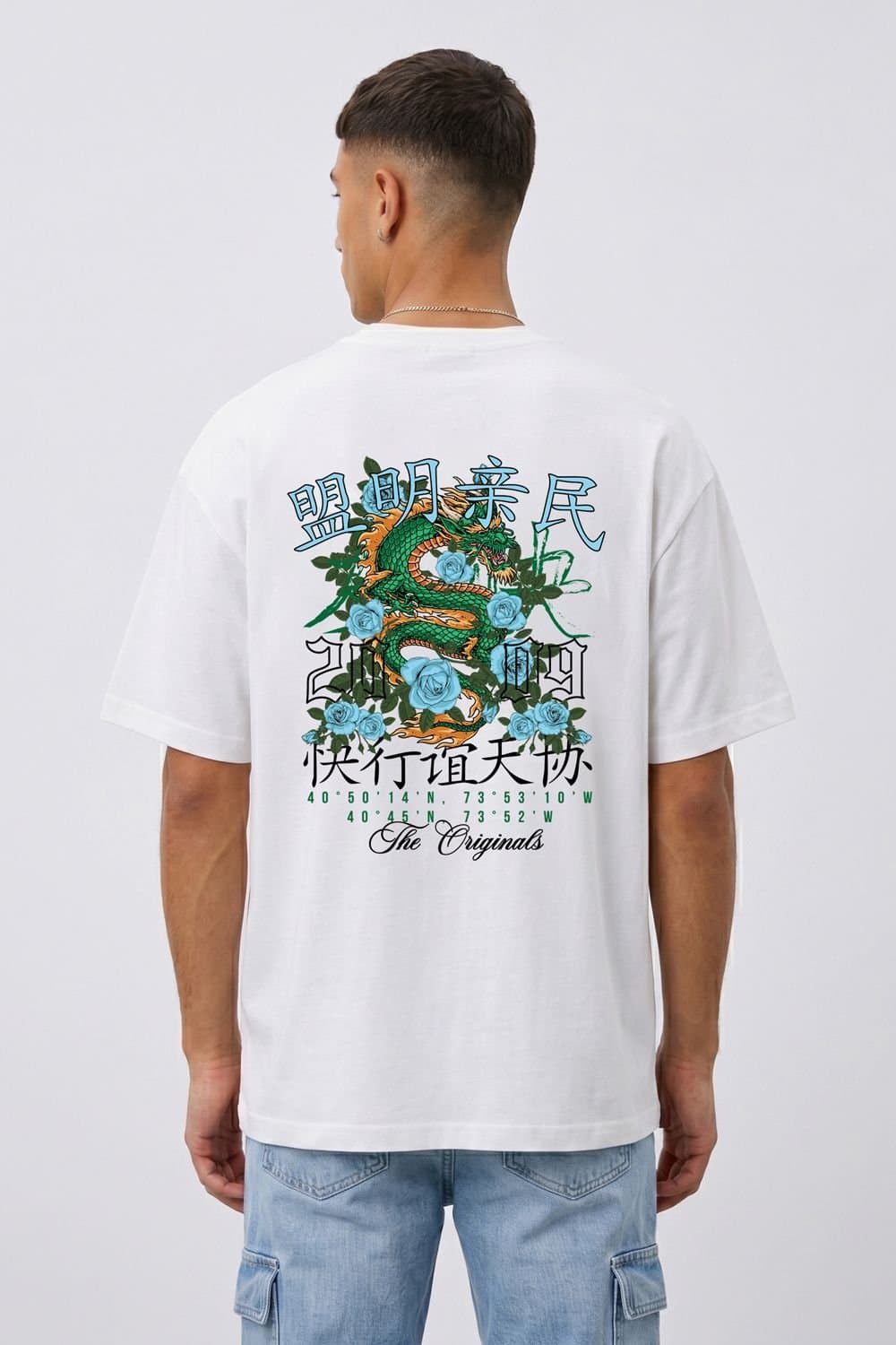 LONDON ATTITUDE LONDON ATTITUDE Men's Original Creators Dragon Graphic Heavyweight Oversized White T-Shirt