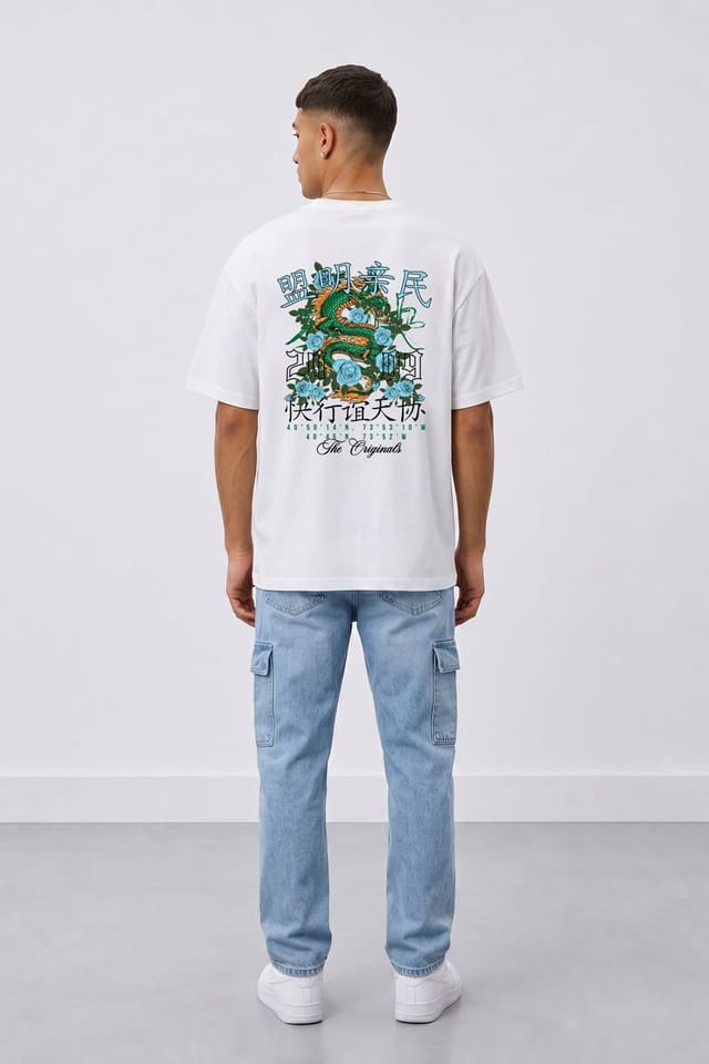 LONDON ATTITUDE LONDON ATTITUDE Men's Original Creators Dragon Graphic Heavyweight Oversized White T-Shirt - 3
