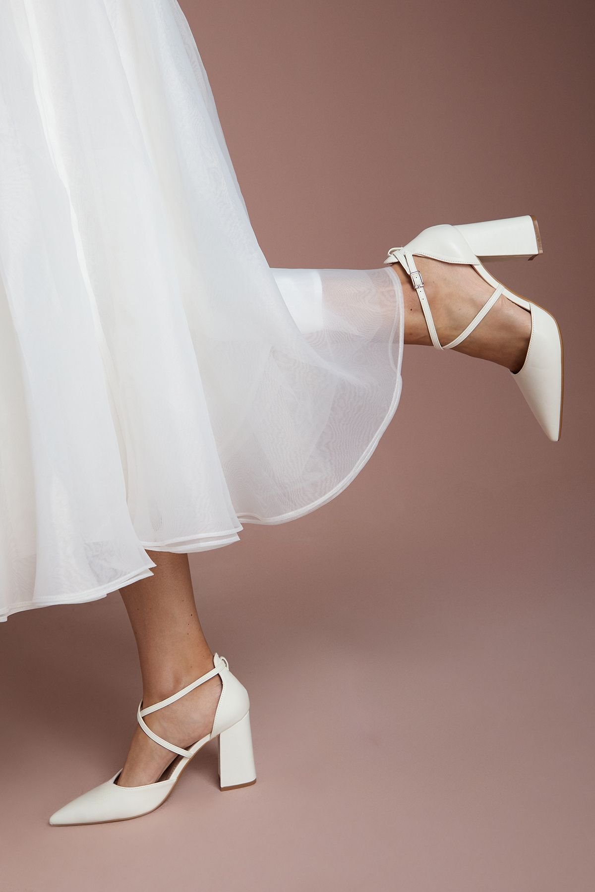 Coast Coast Women's Treat Faux Leather Cross Strap Pointed Block Heel Court Shoes in White - 1