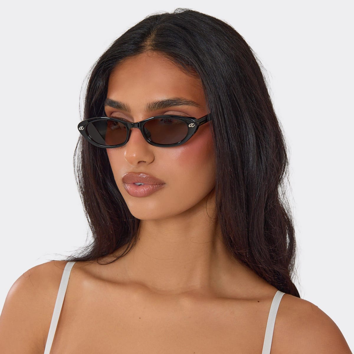 EGO Cateye Shaped Tinted Lense Thin Framed Sunglasses In Black, Women's Size UK 0 - 1