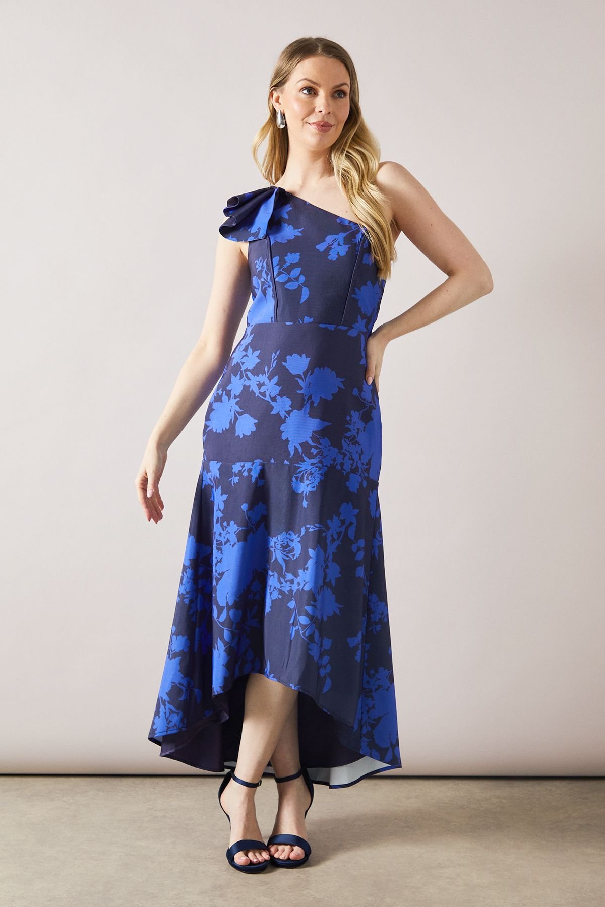 Wallis Wallis Women's Occasion Floral One Shoulder Twill Maxi Dress in Navy - 2