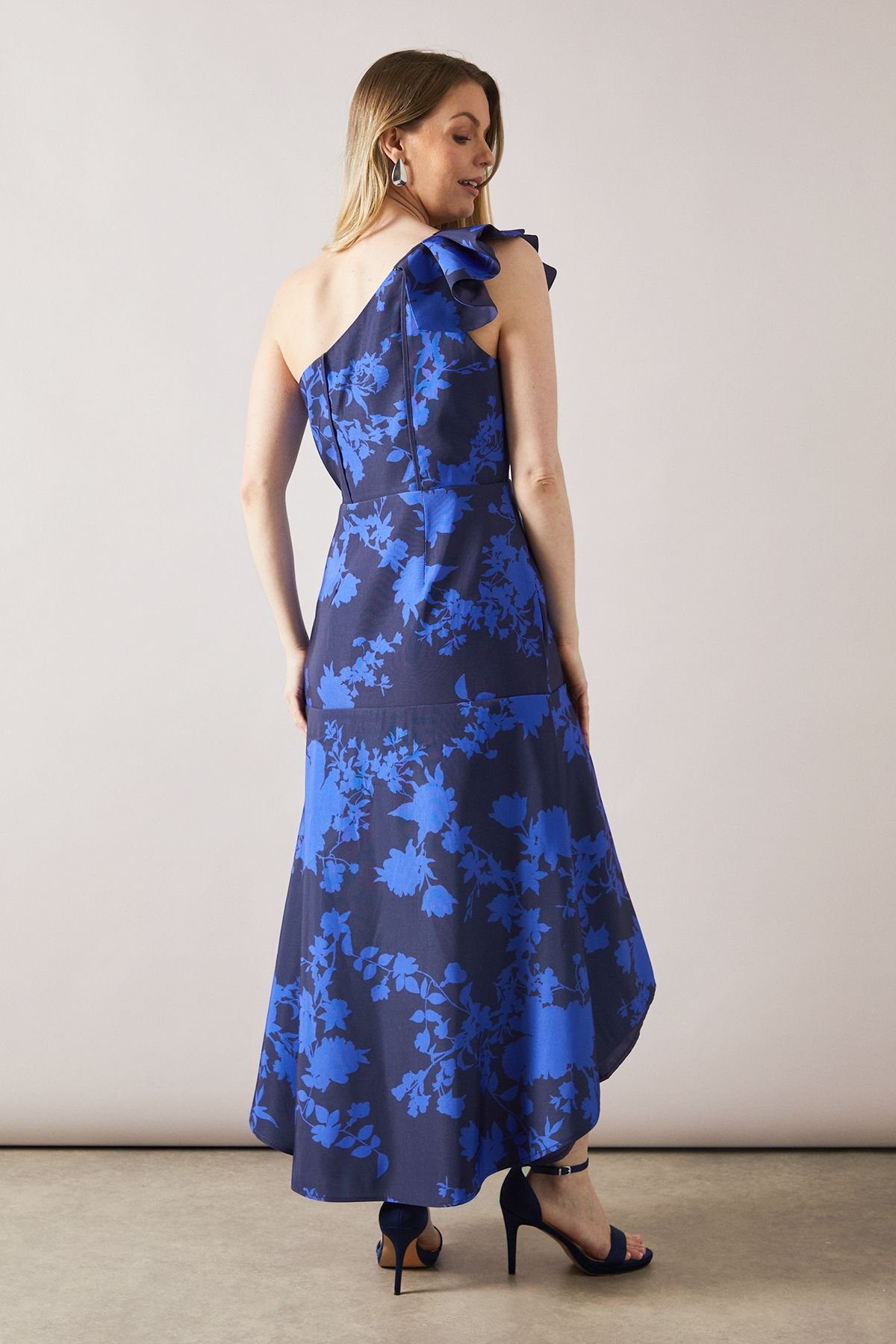 Wallis Wallis Women's Occasion Floral One Shoulder Twill Maxi Dress in Navy - 4