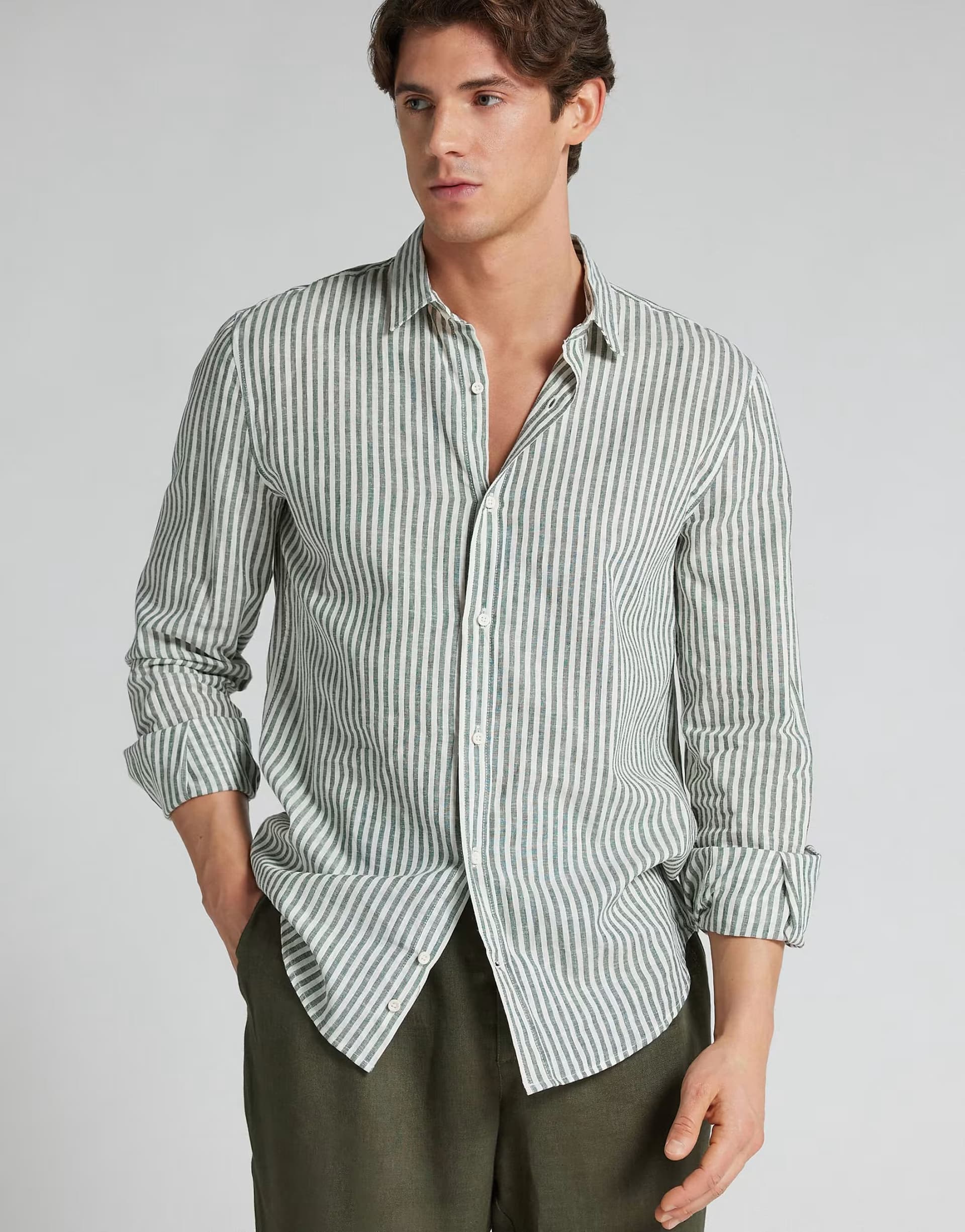 ASOS Intimissimi Men’s linen & cotton shirt in white/green stripe