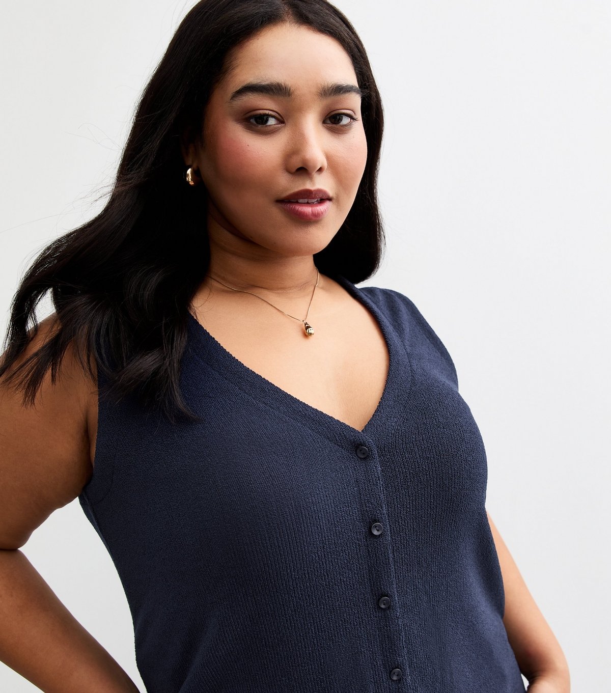 New Look Women's Plus Size Navy Button Through Knit Vest Curves New Look - 2