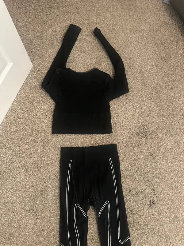 PrettyLittleThing PLT sport black and white contrast gym long sleeve top and leggings - 1