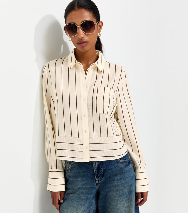 New Look Women's Cream Crinkle Texture Striped Meet The Jean Shirt New Look - 2