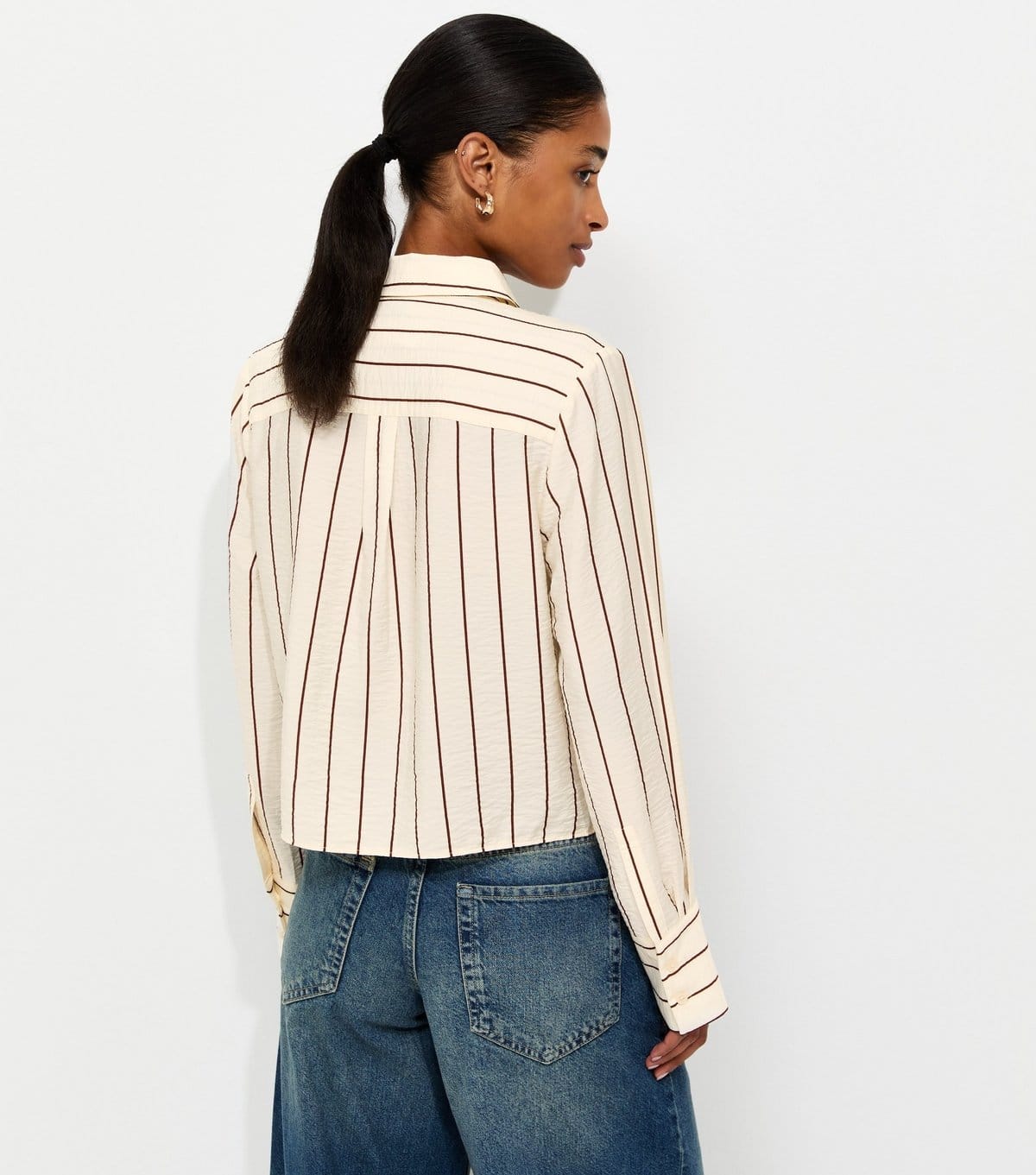 New Look Women's Cream Crinkle Texture Striped Meet The Jean Shirt New Look - 4