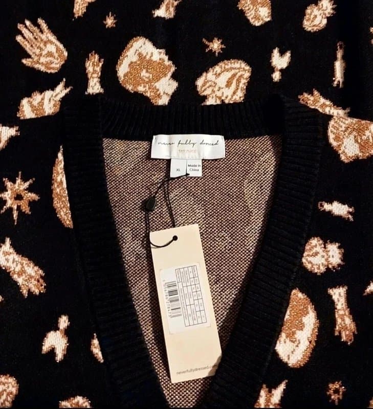 Never Fully Dressed Never Fully Dressed Black/Gold Knitted Cardigan- size XL/18