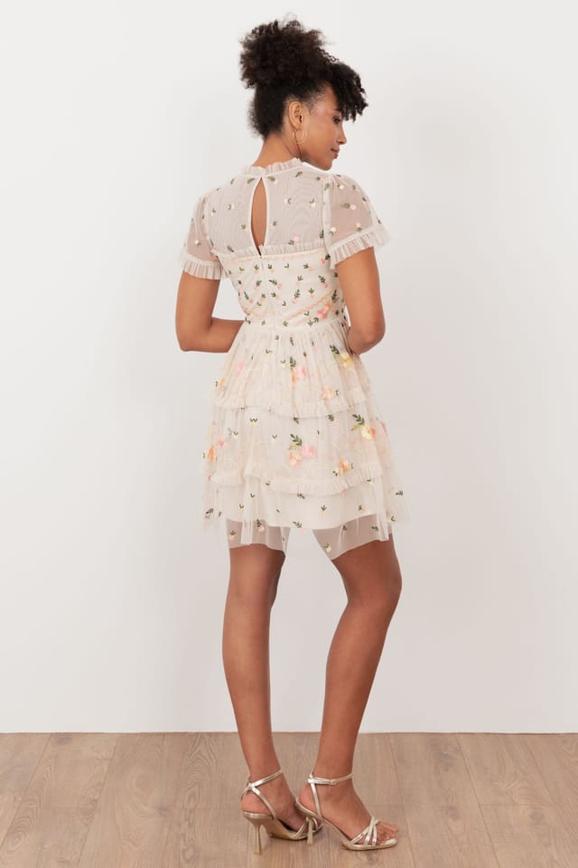 Maya Deluxe Maya Deluxe Women's Embroidered Short Sleeve High Neck Mini Dress - 2