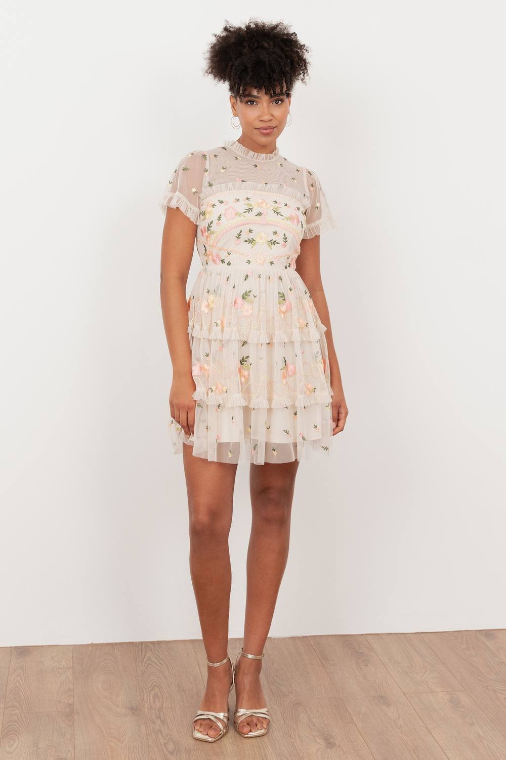 Maya Deluxe Maya Deluxe Women's Embroidered Short Sleeve High Neck Mini Dress - 3