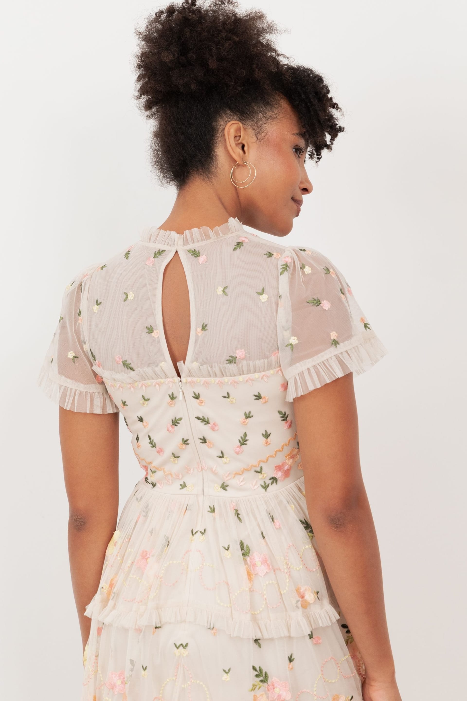 Maya Deluxe Maya Deluxe Women's Embroidered Short Sleeve High Neck Mini Dress - 4