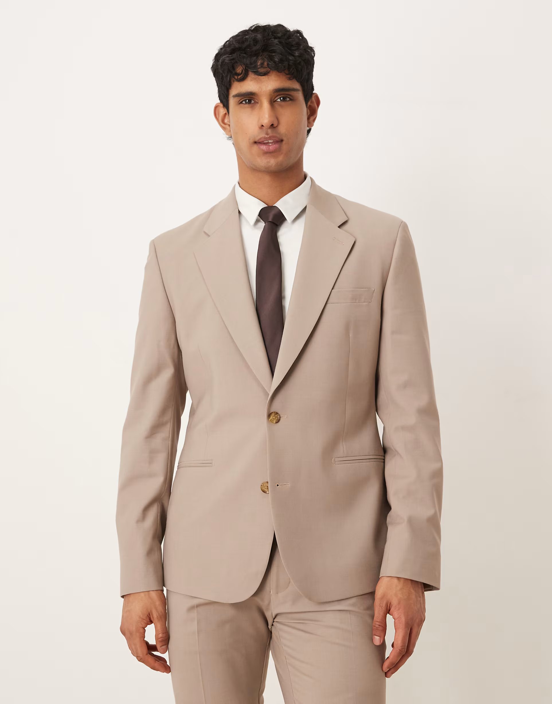 ASOS ASOS DESIGN skinny wool rich suit jacket in beige - 1