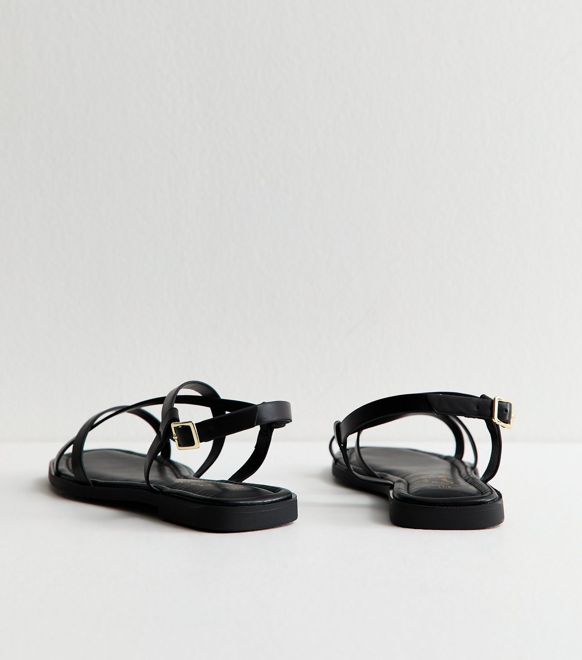New Look Women's Wide Fit Black Faux Leather Multi Strap Flat Sandals Vegan New Look - 4