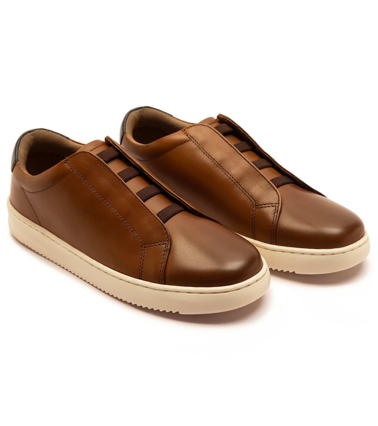 Off the Hook Off the Hook Men's EVERS' Boys Leather Trainer Elastic Lacing Fasting Sneaker Shoes in Tan - 2