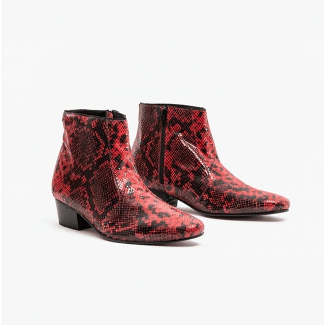 Club Cubano Club Cubano Men's Romario Zip Cuban Heel Ankle Boots in Red - 2