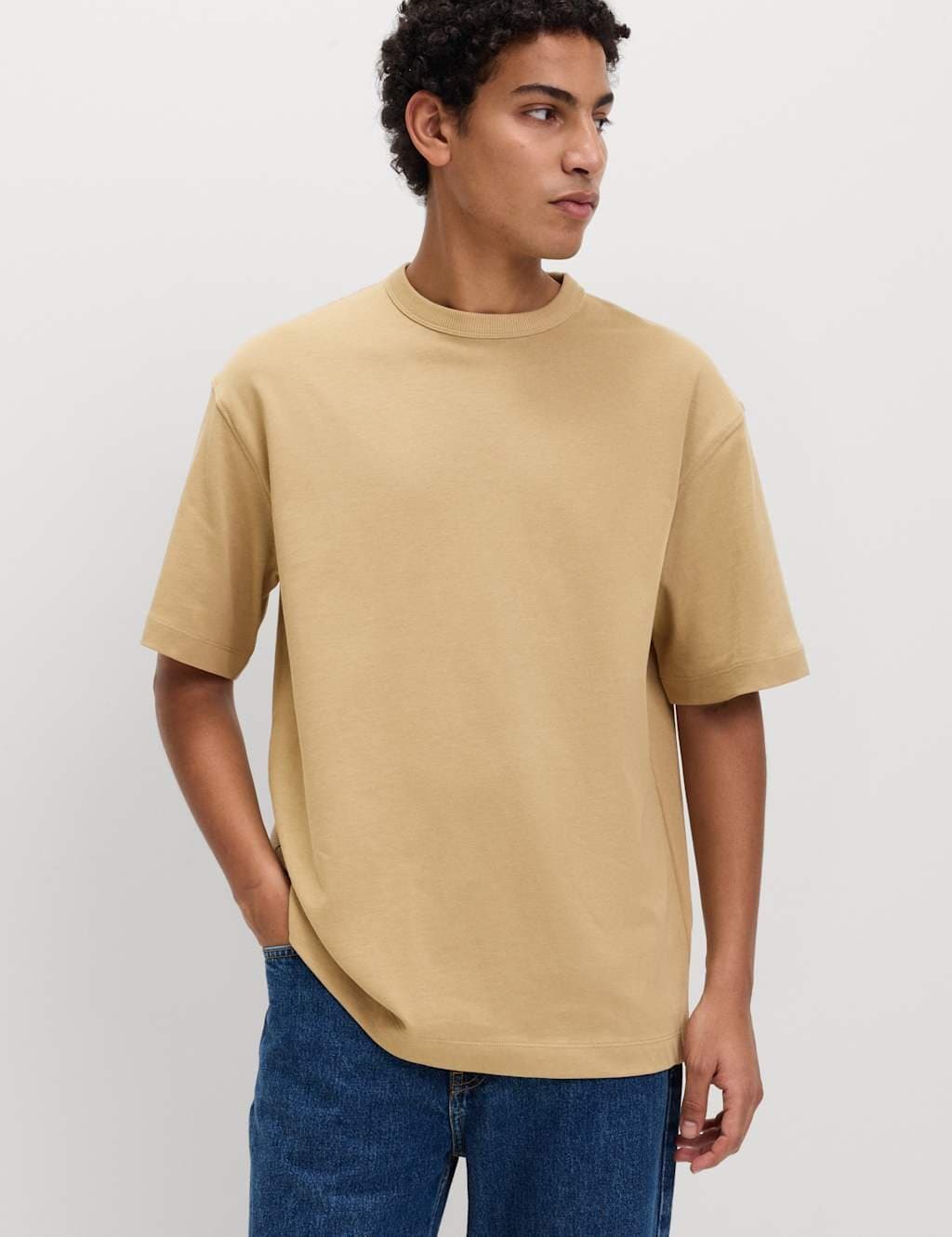 Marks & Spencer M&S Sand Oversized Pure Cotton T-Shirt