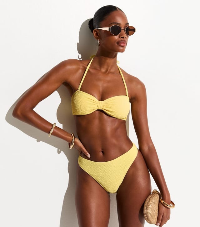 New Look Women's Light Yellow Crinkle Textured Hipster Bikini Bottoms New Look - 2