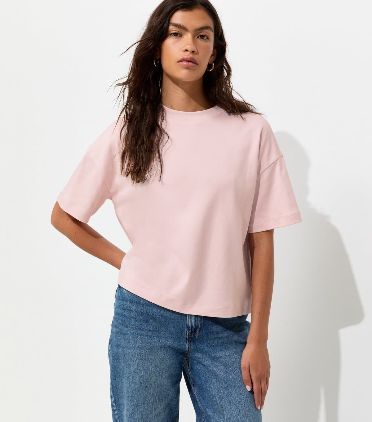 New Look Women's Light Pink Premium Heavyweight Cotton Boxy Fit T-Shirt New Look