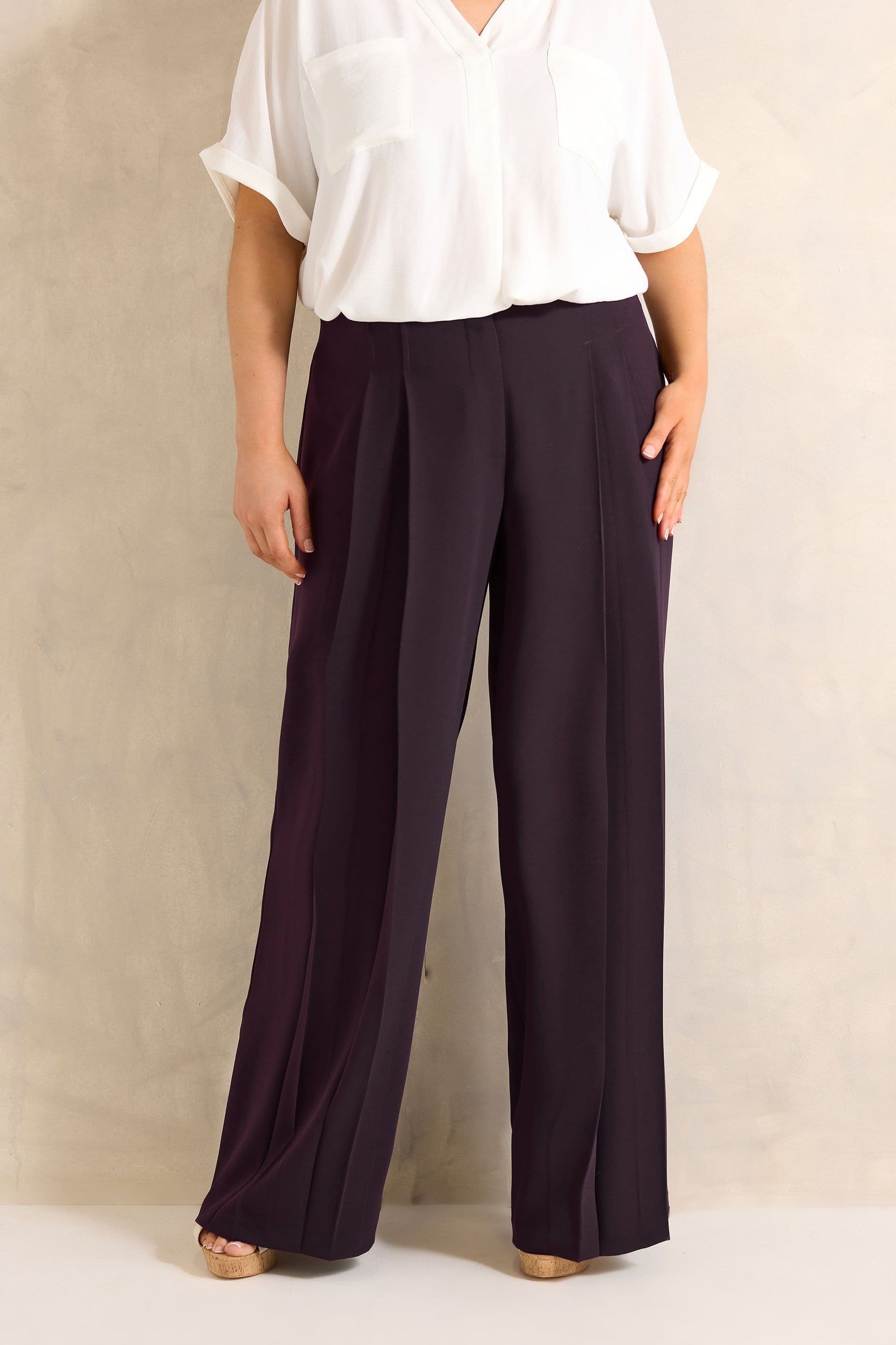 Evans Plum Textured Pleated Plus-Size Trousers