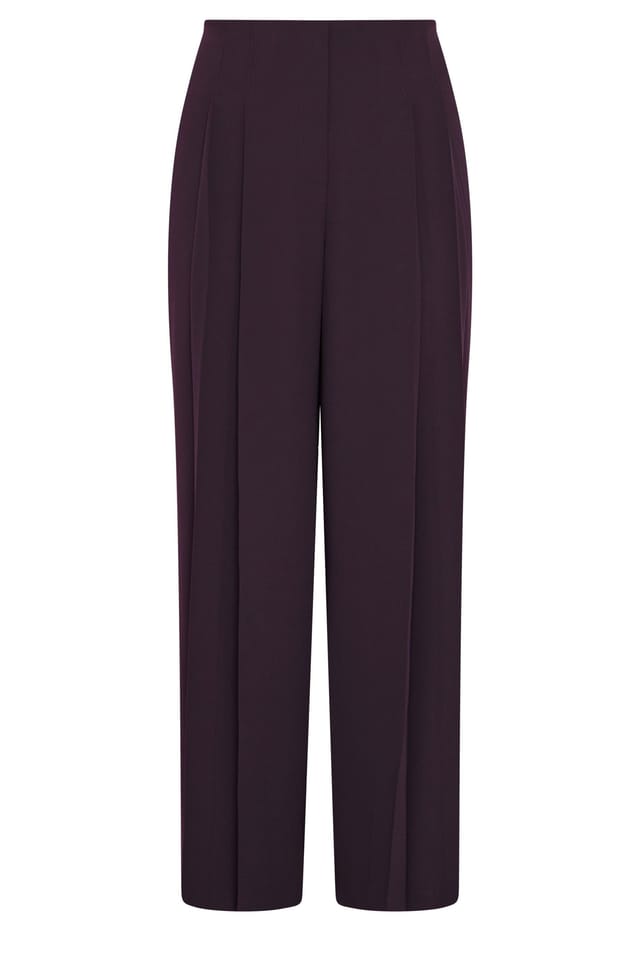 Evans Evans Women's Textured Pleated Trousers in Plum - 2