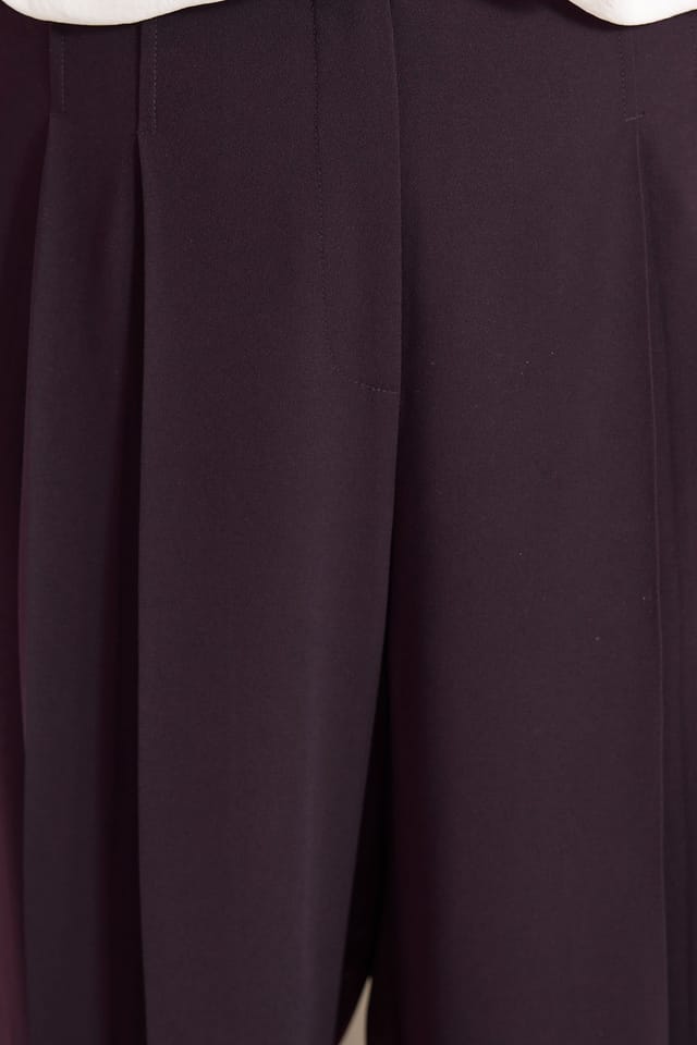 Evans Evans Women's Textured Pleated Trousers in Plum - 3