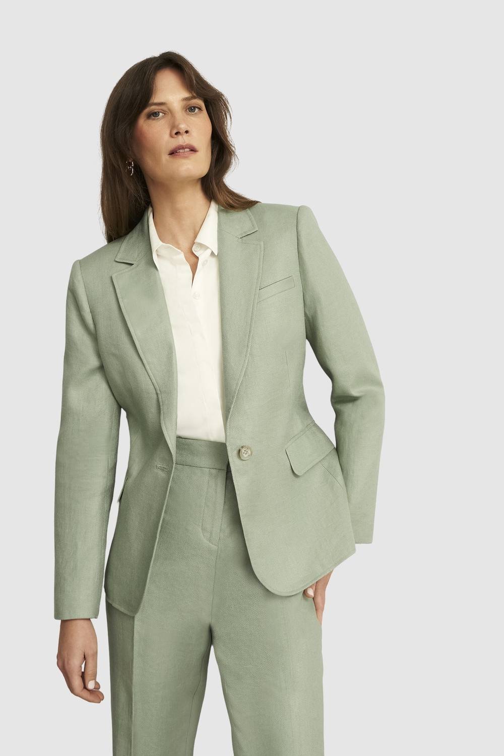 Hobbs London Hobbs London Women's Marietta Tailored Linen Blazer in Mint - 4