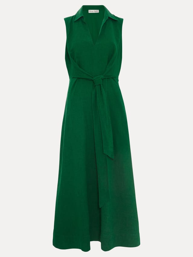 Phase Eight Phase Eight Women's Sculpted Tie-Waist Midi Shirt Dress in Bottle Green - 2