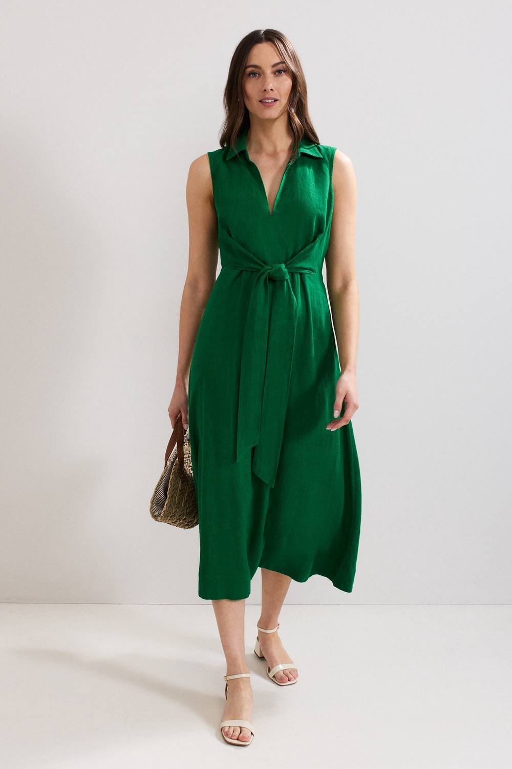 Phase Eight Phase Eight Women's Sculpted Tie-Waist Midi Shirt Dress in Bottle Green - 4