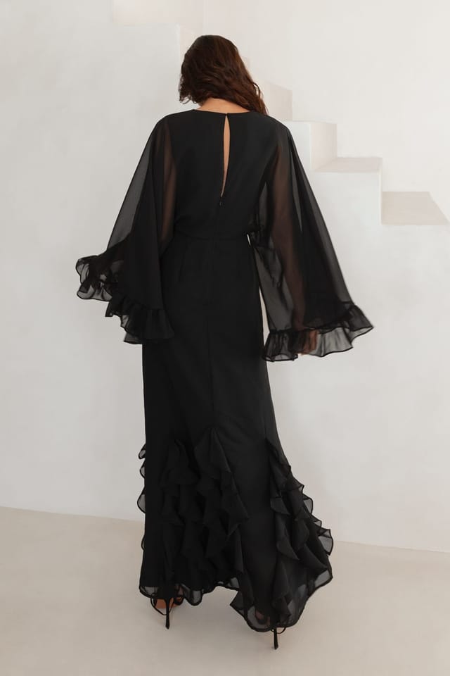 Anaya with Love Anaya with Love Women's Oversized Ruffle Sleeve Maxi Dress in Black - 3