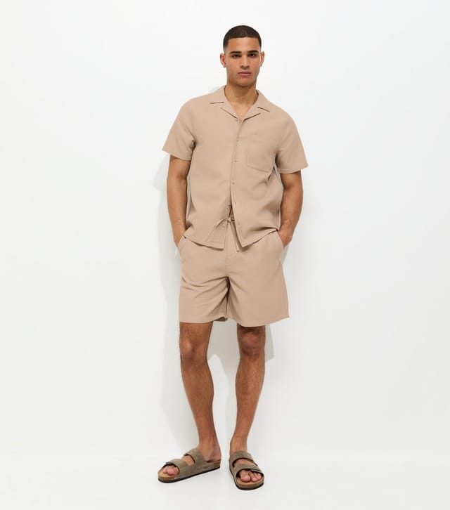 New Look Men's Stone Relaxed Waffle Drawstring Shorts New Look - 3