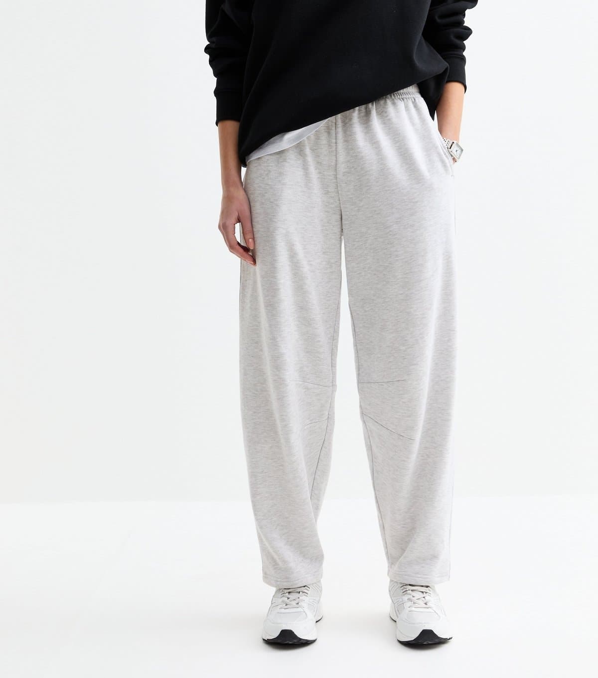 New Look Women's Light Marl Grey Wide Barrel Leg Joggers New Look