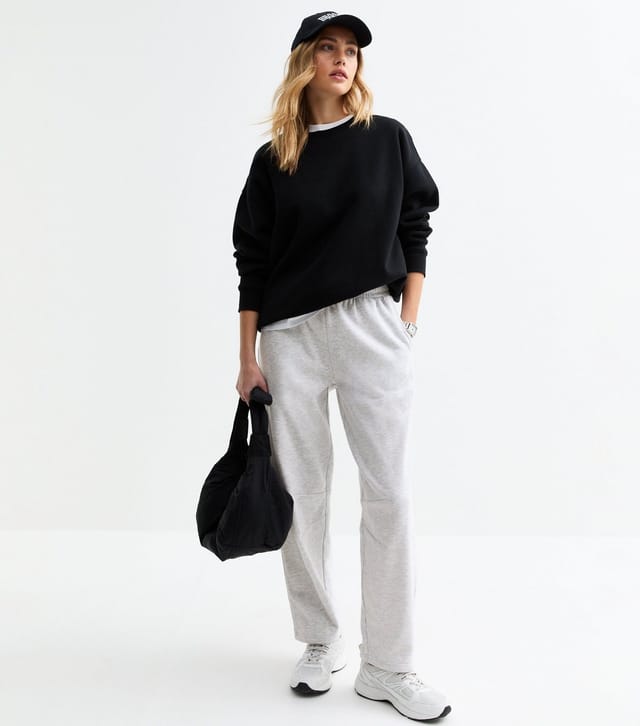 New Look Women's Light Marl Grey Wide Barrel Leg Joggers New Look - 2