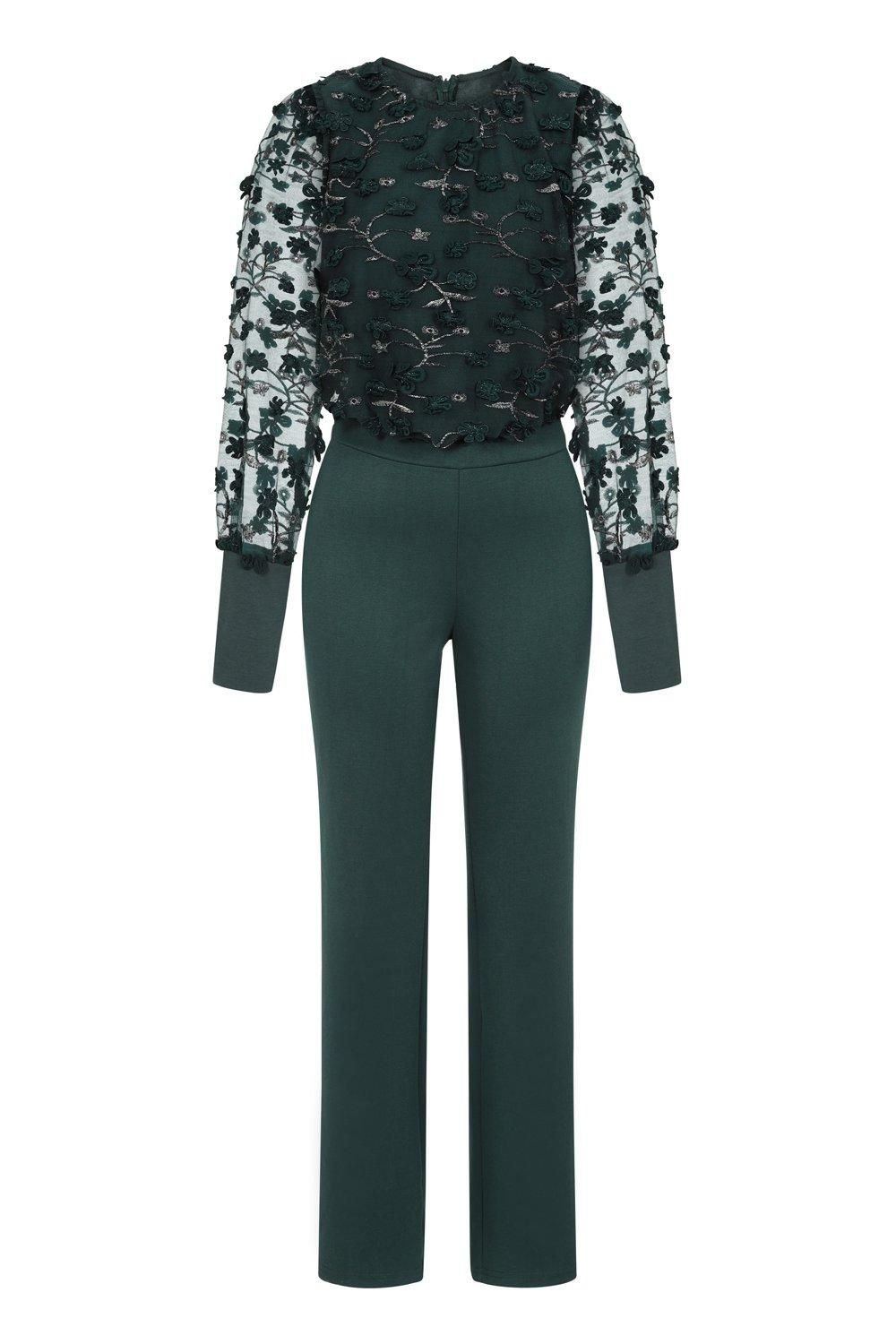 Hot Squash Hot Squash Women's Ponte Jumpsuit with Blouson Sleeves in Green - 3