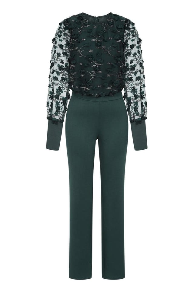 Hot Squash Hot Squash Women's Ponte Jumpsuit with Blouson Sleeves in Green - 3