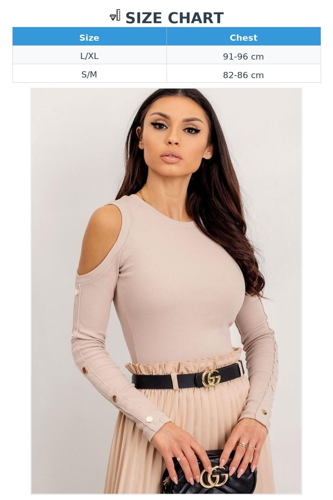 Love Lace Love Lace Women's Fitted Long Sleeve Ribbed Blouse in Beige - 4