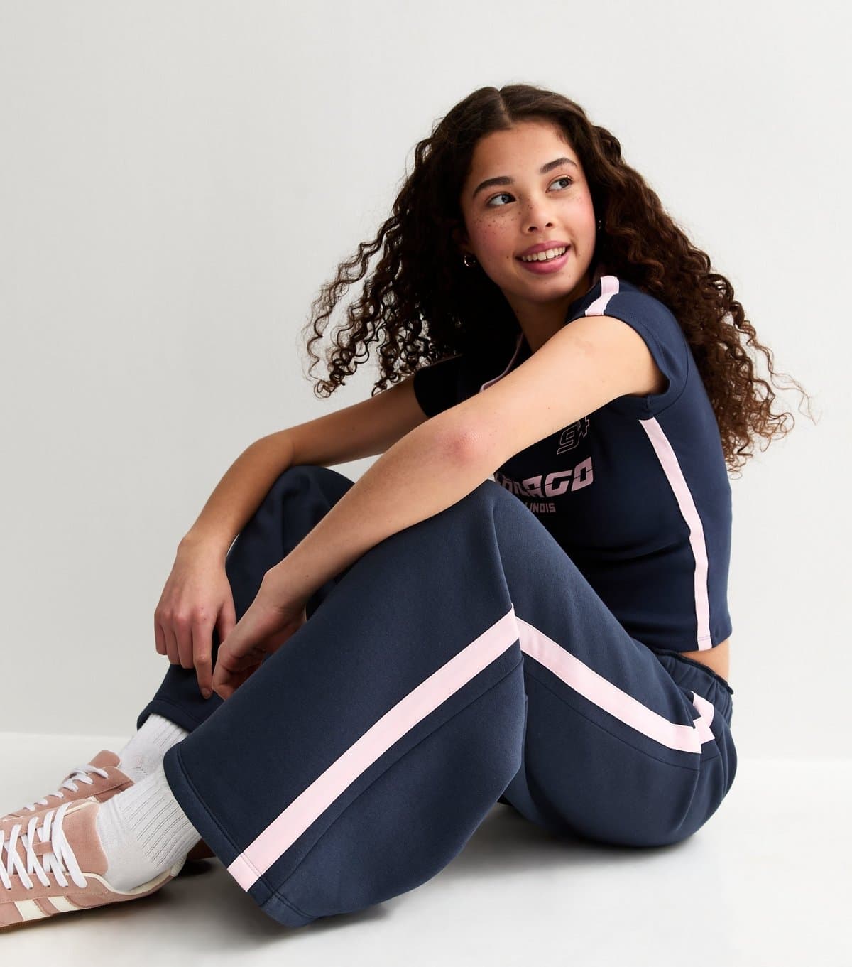 New Look Girls' Dark Blue Foldover Waist Wide Leg Joggers New Look