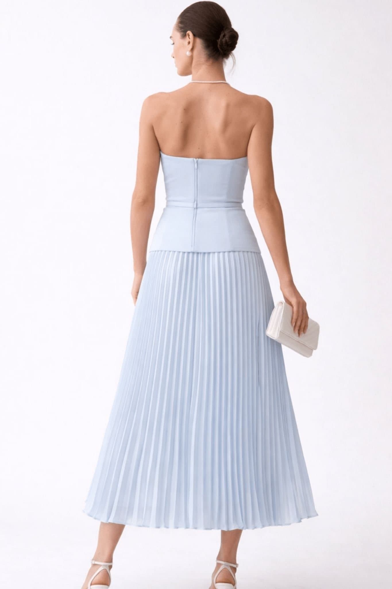 Style Cheat Style Cheat Women's Anna Bandeau Pleated Midi Blue Dress