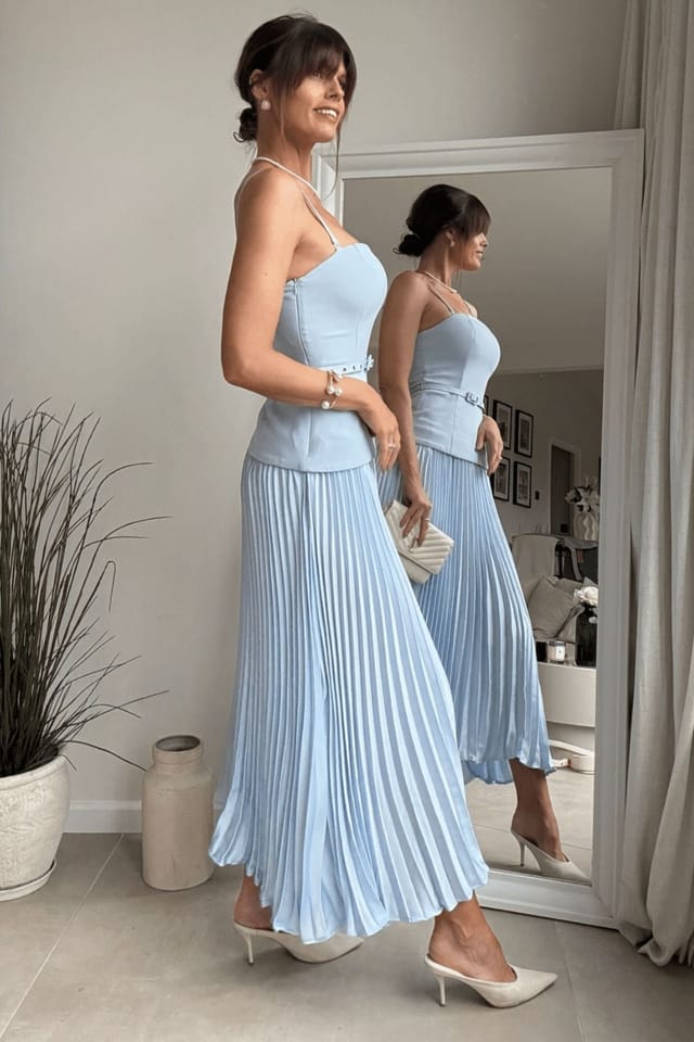Style Cheat Style Cheat Women's Anna Bandeau Pleated Midi Blue Dress - 3