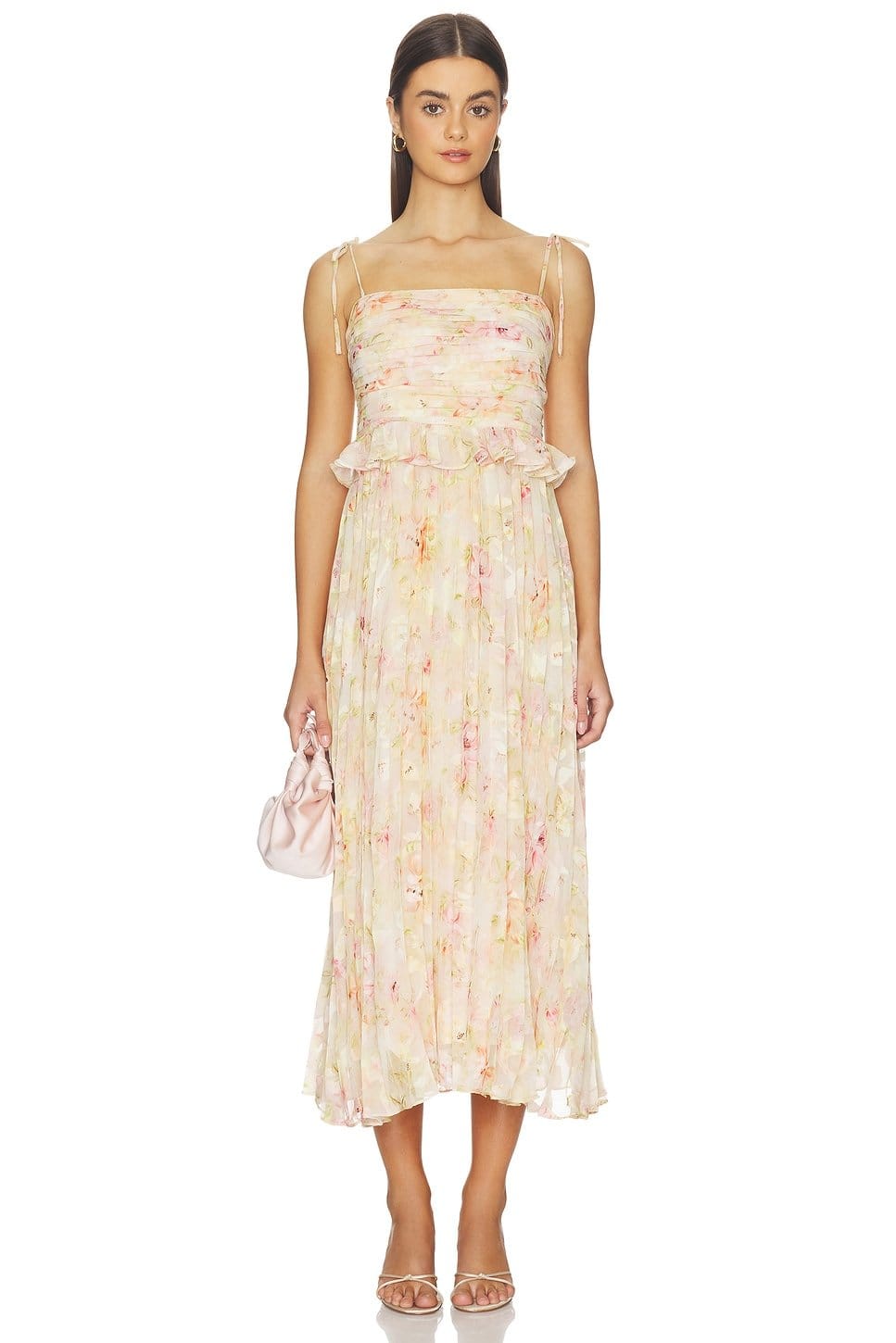 Revolve Pink Floral Strappy Midi Dress