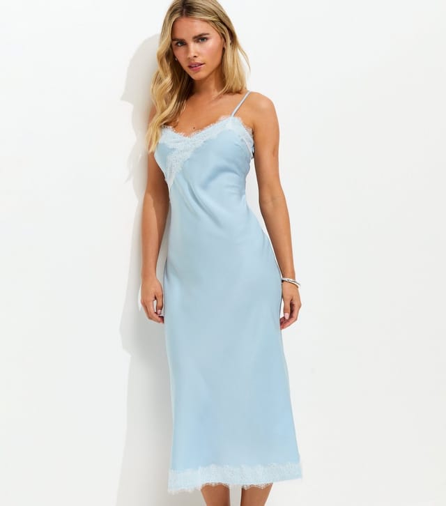 New Look Women's Petite Light Blue Contrast Lace Trim Strappy Midi Dress New Look - 3