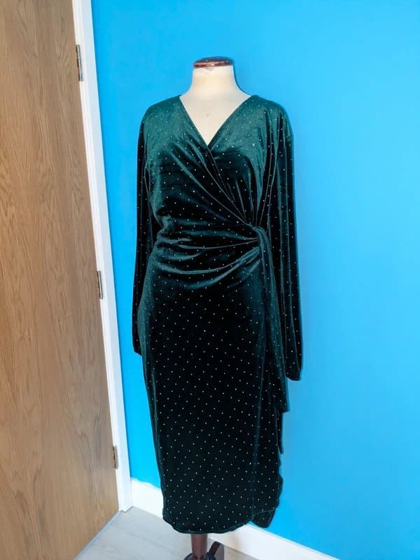 Never Fully Dressed Never Fully Dressed green velvet with silver sparkles wrap midi dress 20