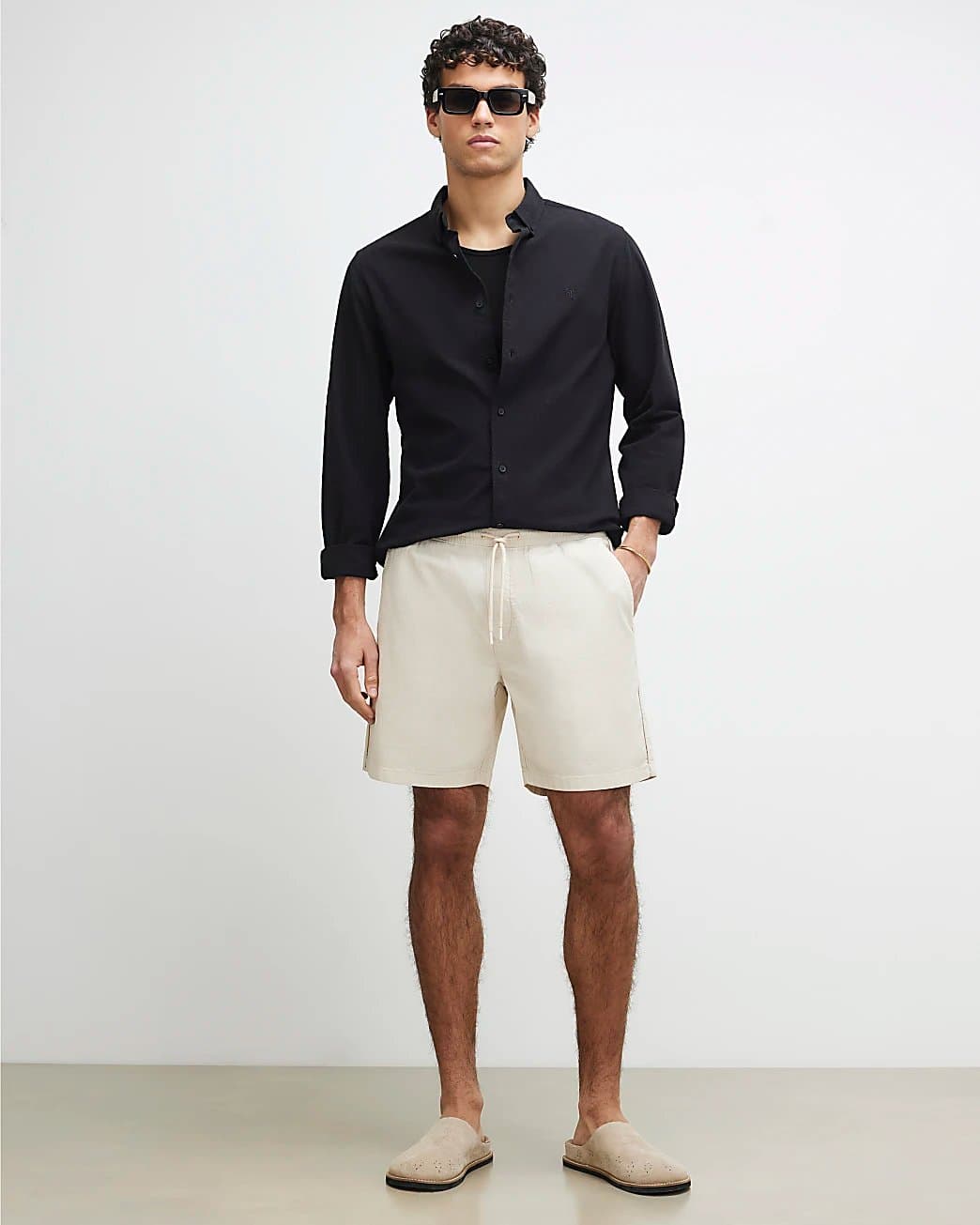 River Island Mens River Island Beige Cotton Regular Stretch Textured Shorts