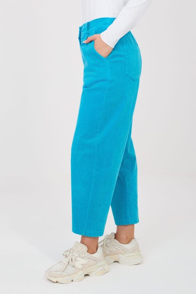 Love Lace Love Lace Women's High Waist Carrot Fit Corduroy Trousers Style 225086 in Blue - 2