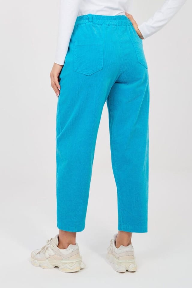 Love Lace Love Lace Women's High Waist Carrot Fit Corduroy Trousers Style 225086 in Blue - 3