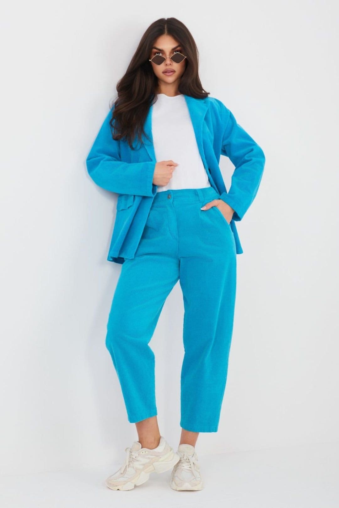 Love Lace Love Lace Women's High Waist Carrot Fit Corduroy Trousers Style 225086 in Blue - 4