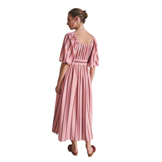 Cath Kidston Cath Kidston Women's Contrast Striped Tie Neck Long Midi Dress in Pink - 3
