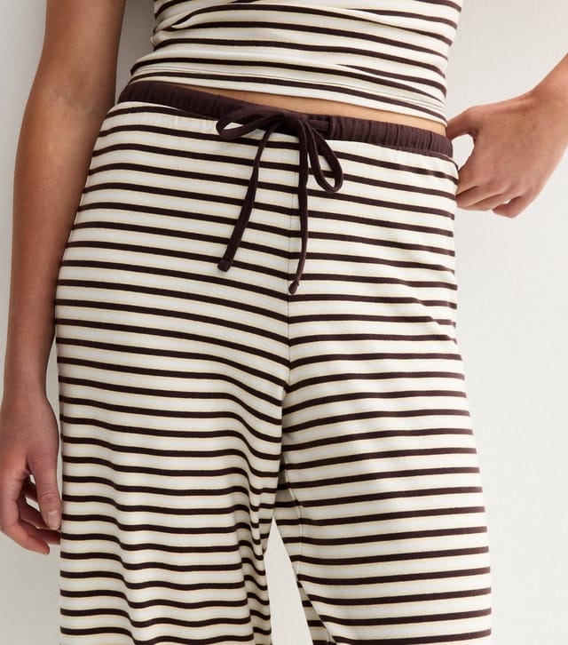 New Look Women's Brown Striped Drawstring Wide Leg Trousers New Look - 2