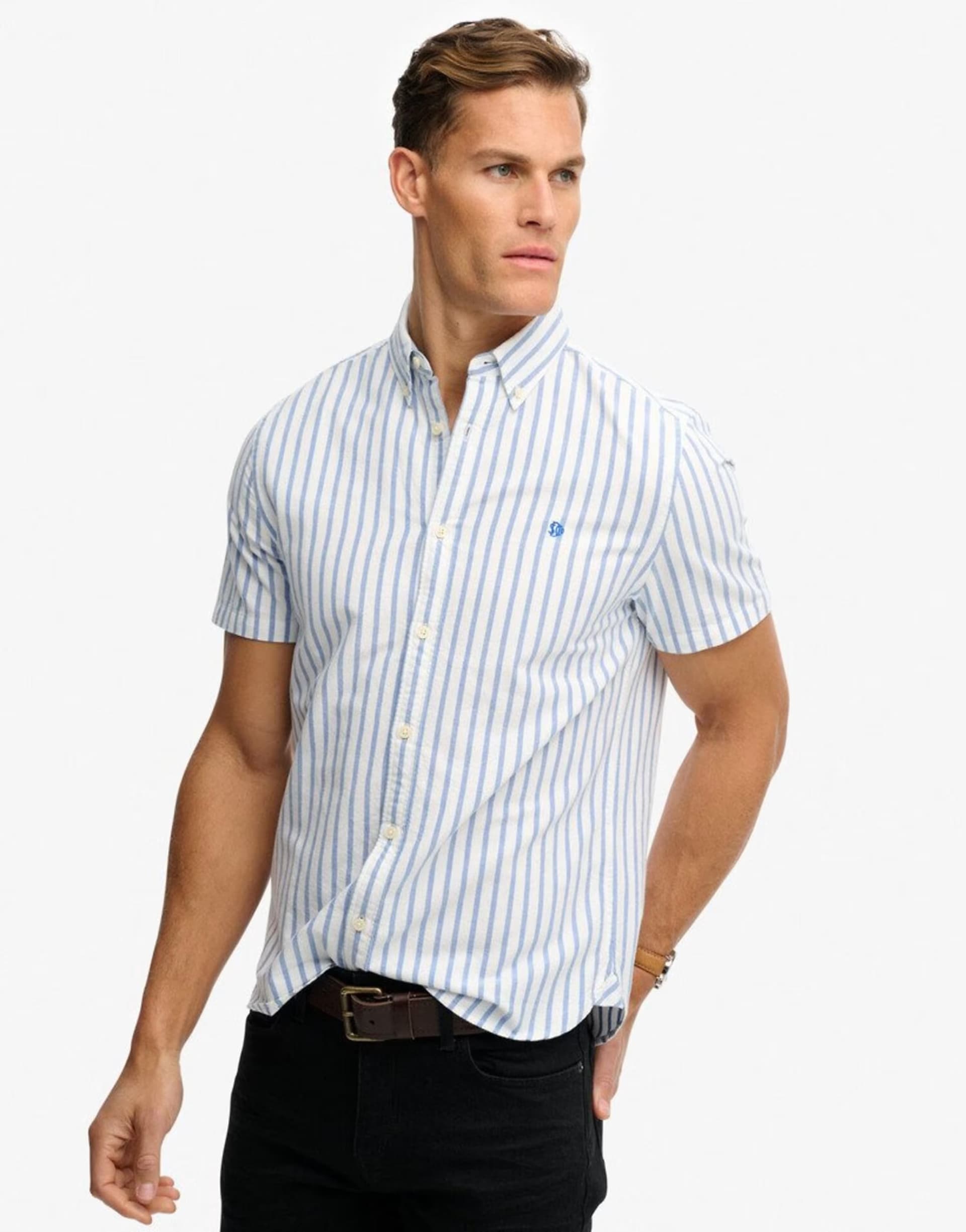 ASOS Superdry Preppy oxford short sleeve shirt in blue beach stripe