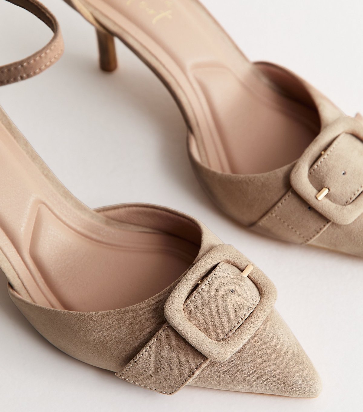 New Look Women's Light Brown Buckle Front Stiletto Open Court Shoes Vegan New Look - 4